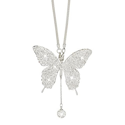Rhinestones Butterfly Diamond Car Accessories - Crystal Rear View Mirror Charms for Women, Valentine's Day Gifts - Silver