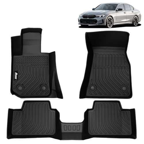 FREEMOTOR802 Compatible With 2019-2024 BMW 3-Series Sedan G20 RWD Floor Mats, Black 3D Molded Carpets Liner 1st 2nd Row Front Rear Protection Pad 3PC TPE Thermo Plastic Elastomer All Weather Protector - size: For BMW 3-Series Sedan G20 RWD 2019-2024