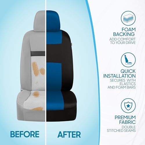 BDK PolyPro Car Seat Covers Full Set in Blue on Black – Front and Rear Split Bench Seat Covers for Cars, Easy to Install Car Seat Cover Set, Car Accessories for Auto Trucks Van SUV - color: Blue