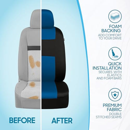 BDK PolyPro Car Seat Covers Full Set in Blue on Black – Front and Rear Split Bench Seat Covers for Cars, Easy to Install Car Seat Cover Set, Car Accessories for Auto Trucks Van SUV - color: Blue