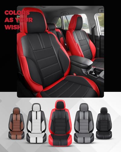 FREESOO Universal Full Seat Covers, Waterproof Faux Leather Automotive Seat Covers with Carbon Fiber Texture Seat Belt Pads, Anti-Slip Airbag Compatible Car Seat Covers for Cars SUVs Trucks - color: Red Black, size: Full Set - 5 Seats