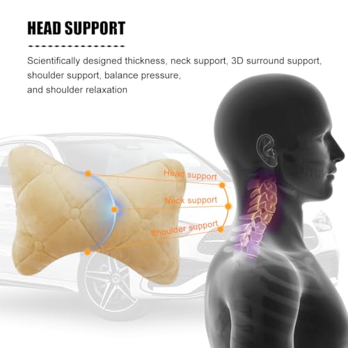 2PCS Car Headrest Pillow, Comfortable Ergonomic Design Vehicle Seat Neck Pillow for Driving Fatigue Relief, Soft Breathable Automotive Interior Head Rest Cushion Pad, Universal Fit (Beige) - color: Beige