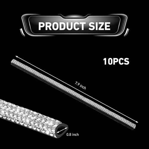 10 PCS Bling Car Vent Outlet Trims, Rhinestone PVC AC Straight Vent Decoration Strip, U-shape Clip-on Trim for Women & Girls, Interior Accessory for Most Vehicles (White)