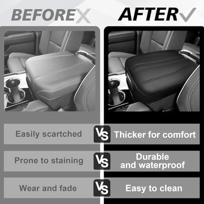 Center Console Armrest Cover Fit for Chevy Silverado GMC Sierra 2019-2026, GMC Yukon & Chevy Tahoe & Suburban 2021-2026 Accessories, Armrest Pad Console Lid Cushion Vegan Leather Regular Thick - size: 16) 25+ |Yukon&Tahoe&Suburban| Black, Regular