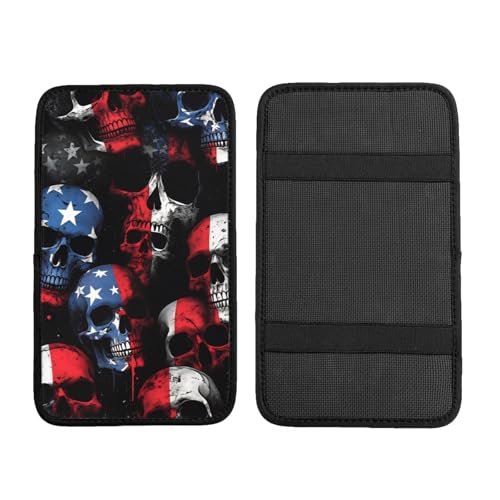 Universal Car Center Console Cushion Pad, American Flag Skull Soft Waterproof Car Center Console Cover Auto Armrest Seat Box Cover Protector for Most Vehicle SUV Truck Car - color: American Flag Skull