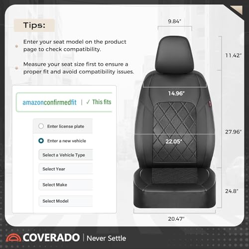 Coverado Car Seat Covers, Front Seat Covers, 2 Front Automotive Seat Cover, Mesh Breathable Seat Protectors, Universal Fit for Most Cars - color: Black, size: Front