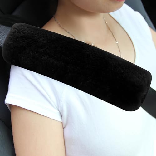 Authentic Sheepskin Seatbelt Cover Real Wool Car Truck SUV Airplane Seat Belt Shoulder Pad for Carmera Backpack Straps Neck Cushion Protector 2 Pack Black - color: Black Sheepskin, size: 10.5in 2pack