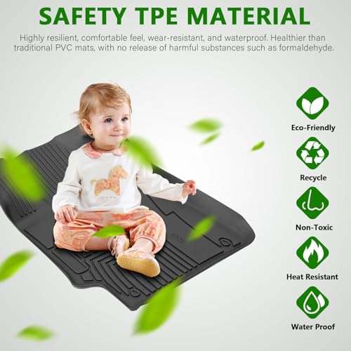 Floor Mats Custom Fit for 2007-2011 Toyota Camry, TPE All-Weather Toyota Camry Floor Mat Front & 2nd Row 3pcs, Anti-Slip Waterproof Odorless Easy Clean - Black - size: Toyota, style: Toyota Camry 07-11