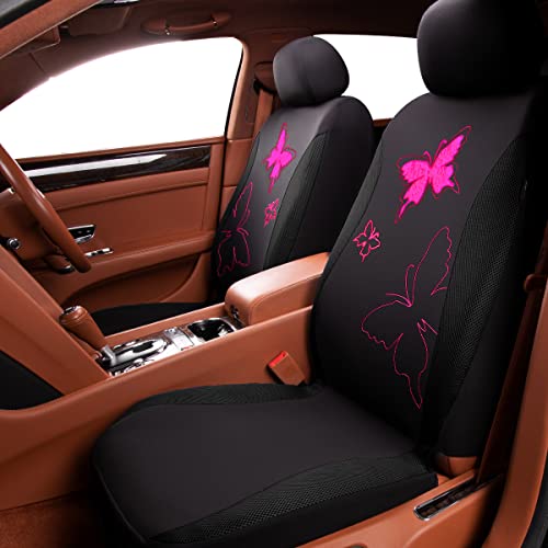 Flying Banner Butterfly car seat Covers ful Set Fashion Universal Lady Woman Female Rear Bench Split Colorized (Black Rose Red, Full Set - Lace) - color: Black Rose Red Lace, size: Full set