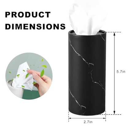 4 PCS Car Tissue Holder, Refillable Round Napkins Containers with Papers Inside, Convenient Travel Tissue Tubes Facial Paper Towel Cylinders for Vehicle Cup Holders (Marble Black) - color: Marble Black
