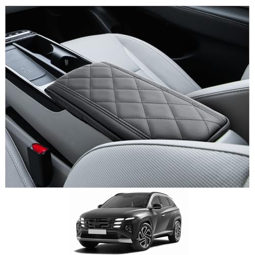 CDEFG for 2025 2026 Hyundai Tucson Limited Center Console Cover for 2025 2026 Tucson Limited/ 2025 2026 Tucson Hybrid Accessories Armrest Cover Middle Console Arm Rest Pad - color: Black Thick Pad for 2025+ Tucson