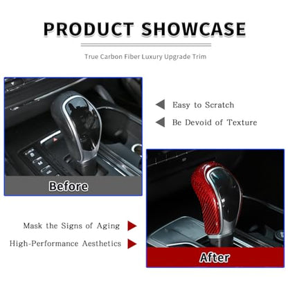 Car Real Carbon Fiber Gear Head Knob Trim Cover Fit for Maserati Ghibli/Quattroporte/Levante 2013-2018 Center Console Gear Knob Trim Cover Interior Accessories (Red Carbon Fiber)