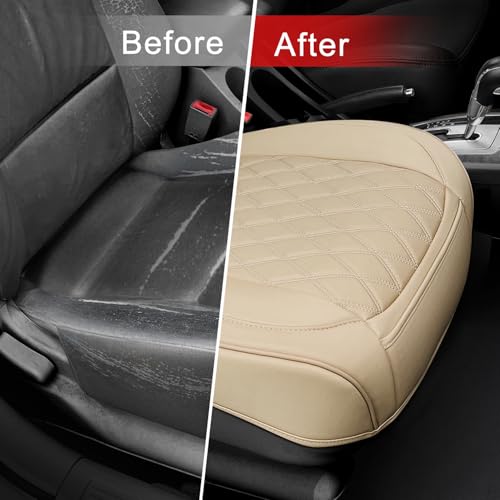 1 Pack Leather Front Car Seat Cover Bottom Car Seat, Anti-Slip and Full Wrap Driver Car Seat Protectors, Luxury Waterproof Bottom Auto Seat Cushion Pad Mat for Most Vehicles(Yellow Beige) - color: Yellow Beige-1pcs