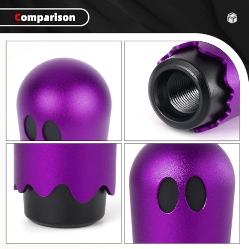 Ghost Shift Knob, Aluminum Weighted Automotive Gear Shift Manual knobs Lever with 3 Threaded Adapters M8 M10 M12 x 1.25, Universal for Vehicle Funny Cool Spooky Car Accessories (Purple) - color: Purple