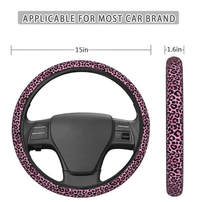 Retro Pink and Black Leopard Print Steering Wheel Cover for Women Men, Non-Slip Steering Wheel Protector Car Wheel Covers, Universal 15 Inch Fit for Auto, Suvs, Truck - color: Retro Pink And Black Leopard Print