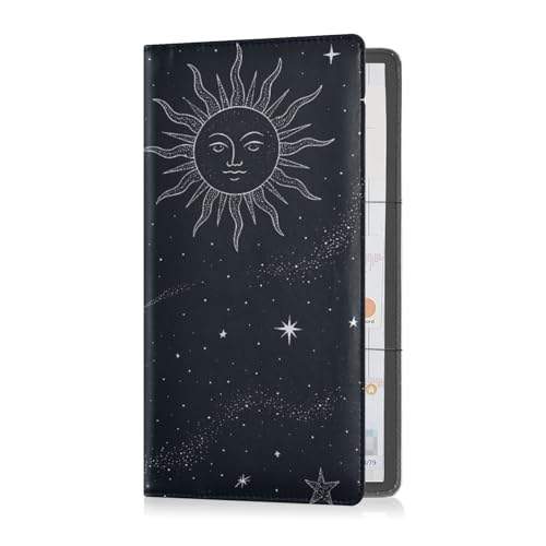 linqin Car Registration and Insurance Card Holder, Sun Moon Galaxy Leather Glove Box Organizer Card Document Wallet - color: Sun and Moon