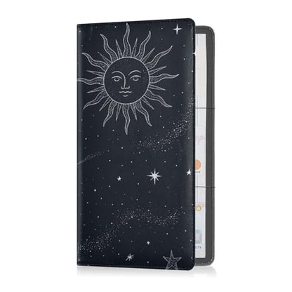 linqin Car Registration and Insurance Card Holder, Sun Moon Galaxy Leather Glove Box Organizer Card Document Wallet - color: Sun and Moon