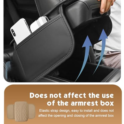 Car Center Console Cover, Leather Automotive Armrest Cushion with 2 Storage Bags, Breathable Armrest Cover, Universal Waterproof Arm Rest Protection Pad for SUV, Sedan, Truck (Beige) - color: Beige