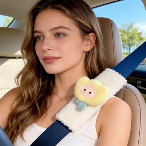 4 PCS Seat Belt Cover Pad, Cute Flower Floral Seatbelt Covers, Winter Plush Fluffy Soft Seatbelt Cushion, Car Seat Strap Pads (4 Colors)