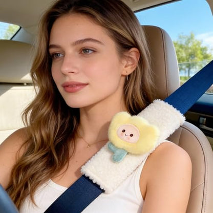 4 PCS Seat Belt Cover Pad, Cute Flower Floral Seatbelt Covers, Winter Plush Fluffy Soft Seatbelt Cushion, Car Seat Strap Pads (4 Colors)