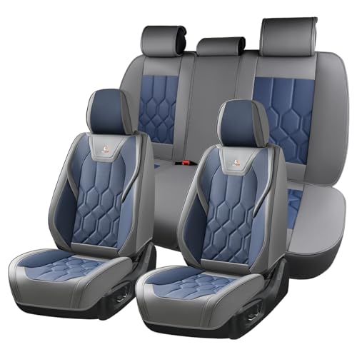 Huidasource Seat Covers Full Set, Universal Fit for Most Cars SUVs Trucks, Full Coverage Leather Seat Cover, Airbag, Cupholder Compatible, Seat Function Retain, Easy Install with Velcro, Gray&Blue - color: FS: Gray&Blue, size: Full Set