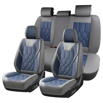 Huidasource Seat Covers Full Set, Universal Fit for Most Cars SUVs Trucks, Full Coverage Leather Seat Cover, Airbag, Cupholder Compatible, Seat Function Retain, Easy Install with Velcro, Gray&Blue - color: FS: Gray&Blue, size: Full Set