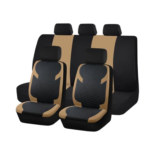 Car Seat Cover Full Set, Soft Cool Breathable Vehicle Front and Rear Split Bench, Sporty Comfortable Automotive Interior Seat Protector, Universal for Van Truck SUV (Beige) - color: Beige
