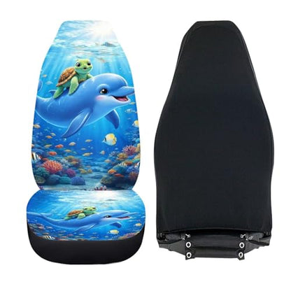 Dolphin Fish Seat Covers for Cars Front Seat, Sea Turtle Two Pack Front Seat Covers Car Seat Protectors Universal SUV Truck Van Sedans Automotive Interior Covers - color: Dolphin Sea Fish