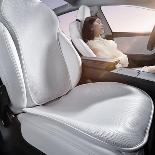TOPABYTE Car Seat Cushion Covers Full Set Front Rear for Tesla Model 3 Highland 2017-2026 Four Seasons Universal Ice Silk Protector Pad Mat - color: White Ice Silk, size: 7pcs Full Set For Model 3