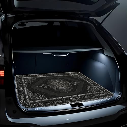 Universal Car Trunk Mat 29" x 39", Black Bohemian Style All Weather Trunk Protection Cargo Liner, Durable Cargo Mat Rear Trunk Liner, Stylish Vehicle Interior Accessories Suitable for Most Car Models - color: Black Bohemian Style