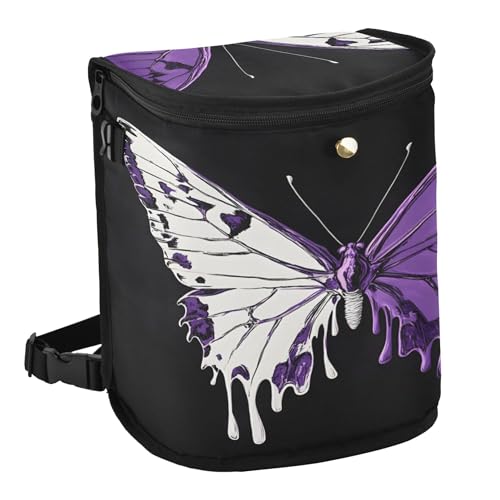 MNSRUU Car Trash Can with Lid, White Purple Dual Color Butterfly Car Trash Bag Hanging Organizers and Storage for Front Back Seat, Leak-Proof Trash Bin - color: Butterfly A17373