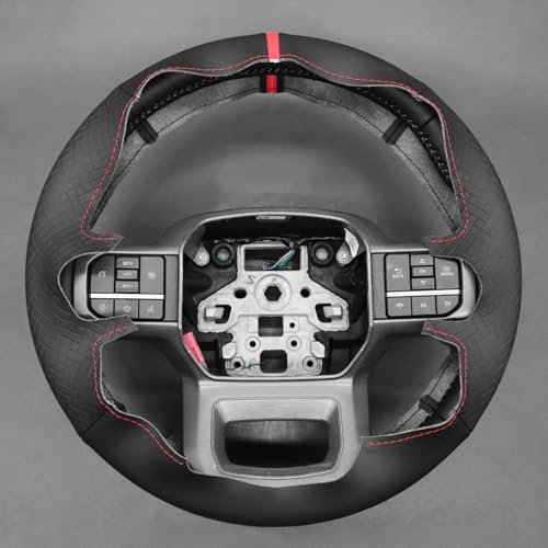 MEWANT DIY Black Smooth Woven Embossed Faux Leather Steering Wheel Cover for Ford F150 Lightning F350 2024 Expedition