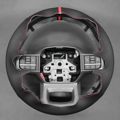 MEWANT DIY Black Smooth Woven Embossed Faux Leather Steering Wheel Cover for Ford F150 Lightning F350 2024 Expedition
