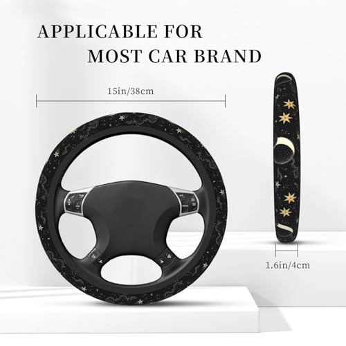 Stars Clouds Moon Steering Wheel Cover, Non-slip Breathable Neoprene Steering Wheel Covers, Women Car Accessories Universal 15 Inch Fit Auto, Suvs, Truck - color: Star Moon