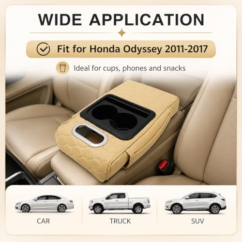 Priprilod Beige Car Center Console Armrest Pillow, Memory Foam with Cup Holder and Cell Phone Holder, Multifunctional Car Center Console Organizer, Universal Fit for Most Vehicles - color: Beige Tan