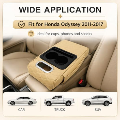 Priprilod Beige Car Center Console Armrest Pillow, Memory Foam with Cup Holder and Cell Phone Holder, Multifunctional Car Center Console Organizer, Universal Fit for Most Vehicles - color: Beige Tan