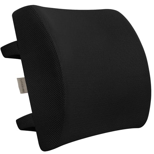 Lumbar Pillow for Chair and Car, Back Support for Office, Memory Foam Cushion with Mesh Cover - Black - color: Black