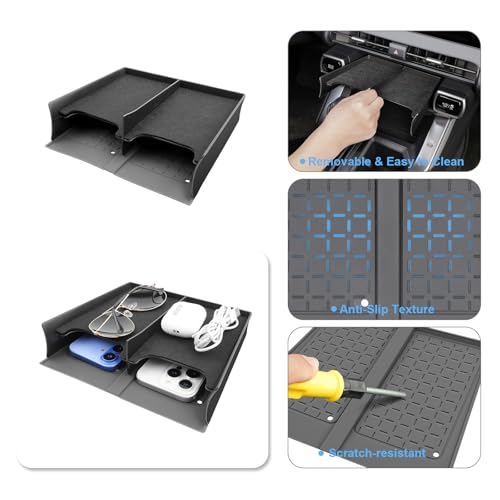 (2Pack) 2026 R AV4 Console Divider Tray and Wireless Mat, for Toyota R AV4 (LE/SE/XLE Premium/Woodland/XSE/Limited/GR Sport), Durable &Anti-Slip Console Tray Insert 2026 R AV4 Accessories - color: Black-bg