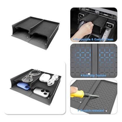 (2Pack) 2026 R AV4 Console Divider Tray and Wireless Mat, for Toyota R AV4 (LE/SE/XLE Premium/Woodland/XSE/Limited/GR Sport), Durable &Anti-Slip Console Tray Insert 2026 R AV4 Accessories - color: Black-bg