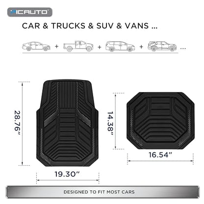PIC AUTO Heavy Duty Rubber Floor Mats, Black Aluminum Film Car Mats Set, Front and Rear Car Mats with Anti-Slip Backing, All Weather Protection, Trim-to-Fit for Automotive SUV, Sedan, Van - color: Black