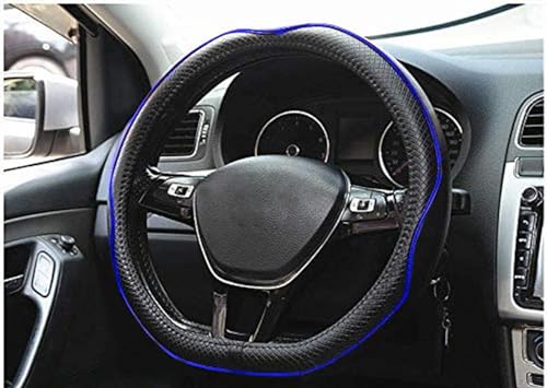 Mayco Bell Flat Bottom Steering Wheel Cover Anti-Slip,Safety,Soft,Breathable,Durable,Full Surround,Comfortable Grip Microfiber Leather (D Shape, Black Dark Blue) - color: Black Dark Blue, size: D Shape