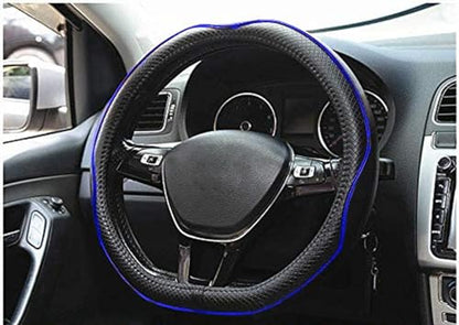 Mayco Bell Flat Bottom Steering Wheel Cover Anti-Slip,Safety,Soft,Breathable,Durable,Full Surround,Comfortable Grip Microfiber Leather (D Shape, Black Dark Blue) - color: Black Dark Blue, size: D Shape