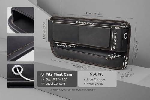 Car Seat Gap Organizer - Premium PU Leather Gap Filler with Storage Pockets, Universal Fit for Car, Truck, SUV - Prevents Phone, Keys from Falling Between Seats, Black