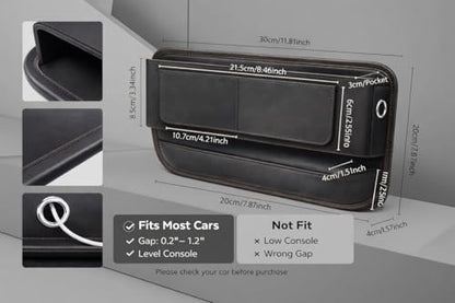 Car Seat Gap Organizer - Premium PU Leather Gap Filler with Storage Pockets, Universal Fit for Car, Truck, SUV - Prevents Phone, Keys from Falling Between Seats, Black