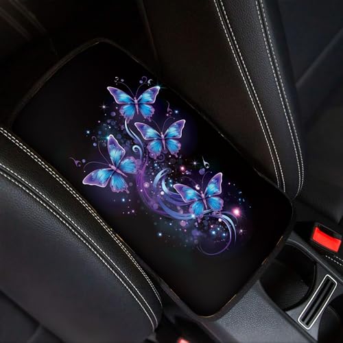 Blue Butterfly Print Car Center Console Cover for Women,Universal Car Armrest Storage Box Car Interior Accessories for Most Vehicles - color: Blue Butterfly