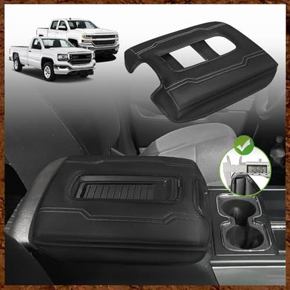 Muslogy Center Console Armrest Cover Fit for Chevy Silverado & GMC Sierra 1500 2500 3500 2014-2018 Tahoe/Yukon/Suburban 2015-2020, Comfort Armrest Pad Console Lid Cushion Extra Thick(Bucket Seat) - size: 1) 14-18 |Silverado & Sierra| Bucket Seat, +Thick