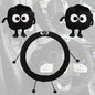 Car Headrest Pillow & Steering Wheel Cover Set with Cute Big-Eyed Furball Travel Neck Support Pillow Fur Car Interior Accessory (Black 3Pcs Set) - color: Black 3pcs Set