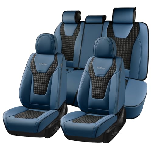 Coverado Car Seat Covers Full Set, Nappa Leather Seat Covers Waterproof Car Seat Protectors Universal Fit for Most Cars SUV Trucks，Black&Blue - color: Blue Pro, size: Fullset