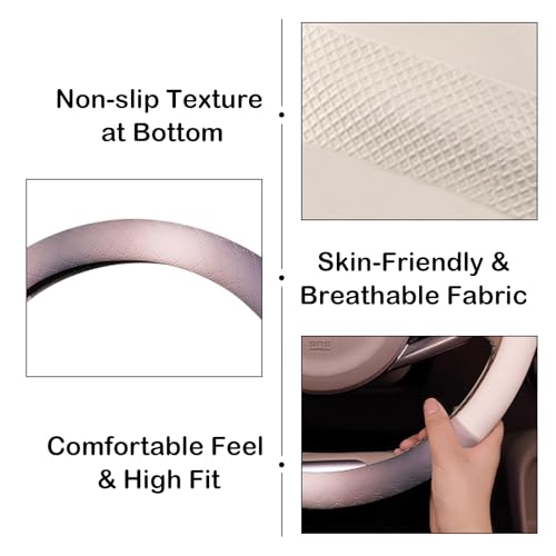 Steering Wheel Cover, Gray White Leather Steering Wheel Cover 14.5-15 Inch Non-Slip Breathable Microfiber Car Steering Wheel Covers for Men Women - color: Gray White
