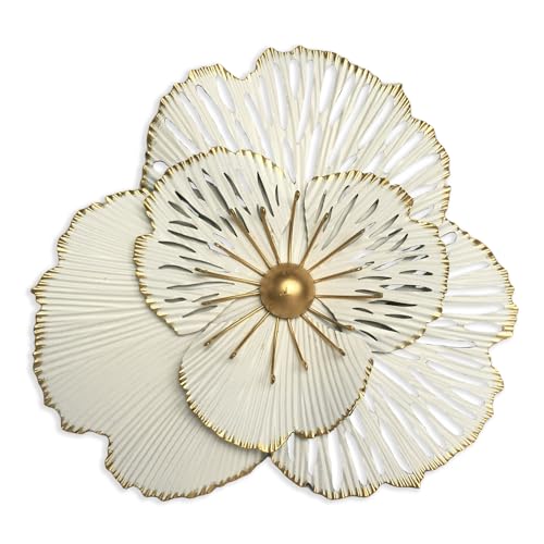 10" Metal Flower Wall Art Decor, Rustic Modern Floral Sculpture, Distressed Iron Wall Hanging Home Decoration Accent Artworks for Indoor Kitchen Bedroom Living Office Outdoor Garden Patio (36A-White) - color: 36A-White